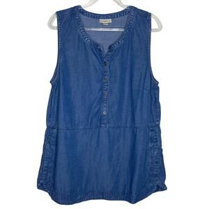 J Jill Denim Womens Size Medium Petite Chambray Tank Top Blue Tunic Linen Blend